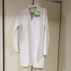 Missguided White Plunge Long Sleeve Sheath Dress
